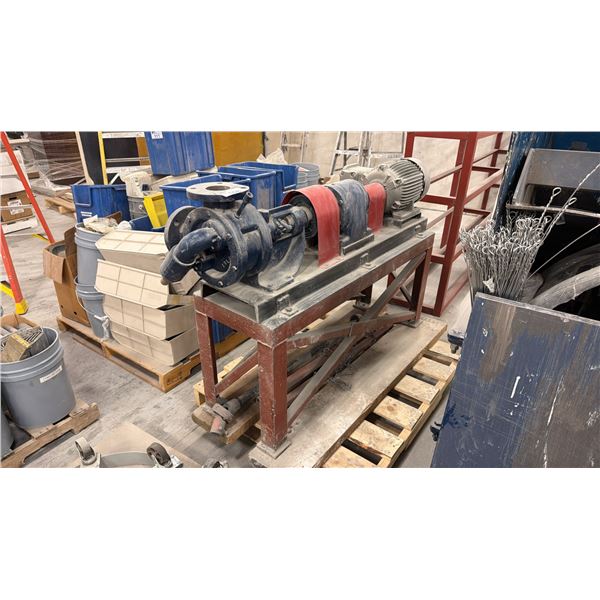 ELECTRIC MOTOR WITH INDUSTRIAL PUMP ASSEMBLY ON STEEL STAND