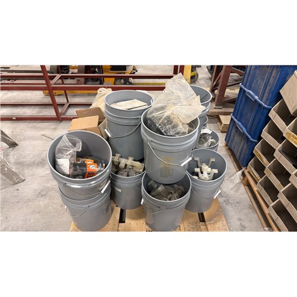 PALLET OF 5 GALLON BUCKETS FILLED WITH ASSORTED PARTS, HARDWARE AND MISCELLANEOUS ITEMS