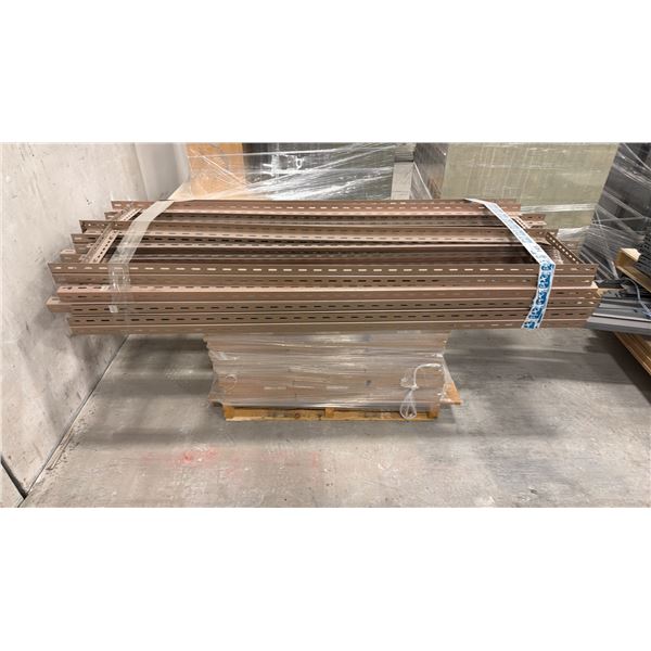 PALLET OF BEIGE SHELF RACKING WITH WOODEN SHELVES