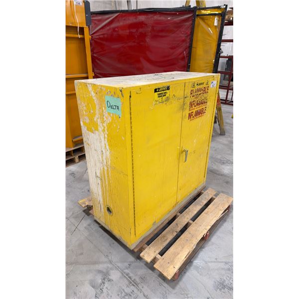 JUSTRITE FLAMMABLE LIQUID STORAGE CABINET - APPROX. 43" X 18" X 44 1/2" HIGH (YELLOW)