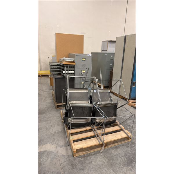 GROUP OF ASSORTED OFFICE FURNITURE - CHAIRS, FILING CABINET, DESK & BOOKSHELF (3 PALLETS)