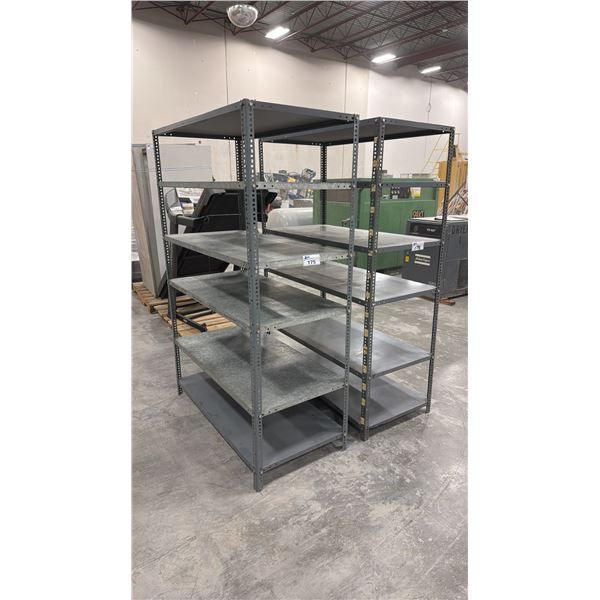 2 GREY METAL SHELVING UNITS - EACH MEASURES APPROX. 4FT X 2FT X 6FT HIGH