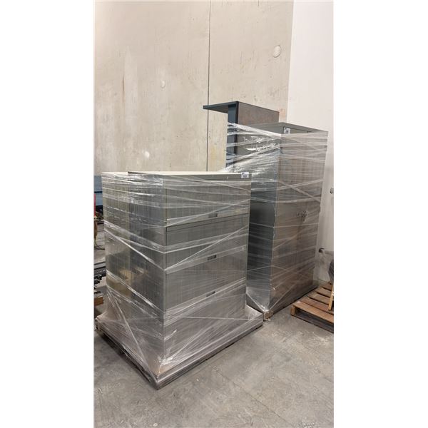 GREY METAL 2 DOOR OFFICE CABINET, 2 LATERAL FILING CABINETS AND LARGE TABLE (2 PALLETS)