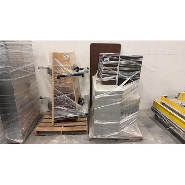 GROUP OF ASSORTED OFFICE FURNITURE - DESKS, TABLES AND CABINETS (2 PALLETS)