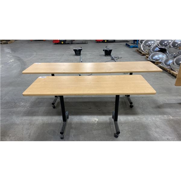 2 FLIP-TOP MOBILE TABLES - APPROX. 90" X 22" AND 60" X 22" X 30" HIGH