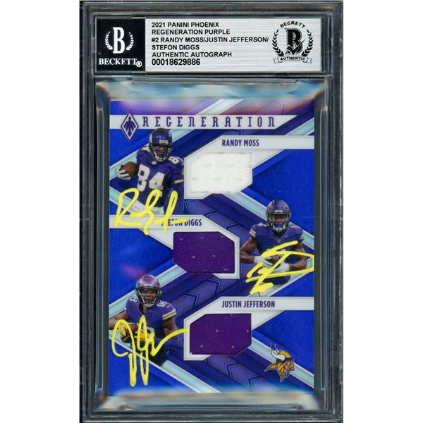 2021 PANINI PHOENIX REGENERATION PURPLE  MOSS / JEFFERSON AND Stefon Diggs SIGNED CARD BECKETT COA