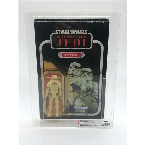 CAS 80 GRADED 1978 KENNER Star Wars STORMTROOPER ACTION FIGURE ON A ROTJ 77 BACK