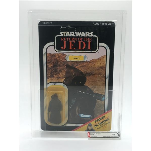 AFA GRADED 80 65 BACK VINTAGE KENNER STARS RETURN OF THE JEDI JAWA ACTION FIGURE ON ORIGINAL CARD