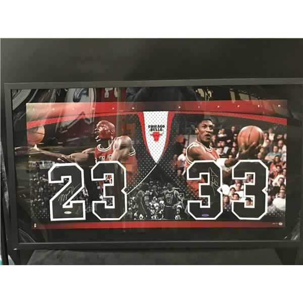 LTD. EDITION MICHAEL JORDAN AND SCOTTIE PIPPEN SIGNED JERSEY NUMBER FRAME 57/72 (UPPER DECK COA)