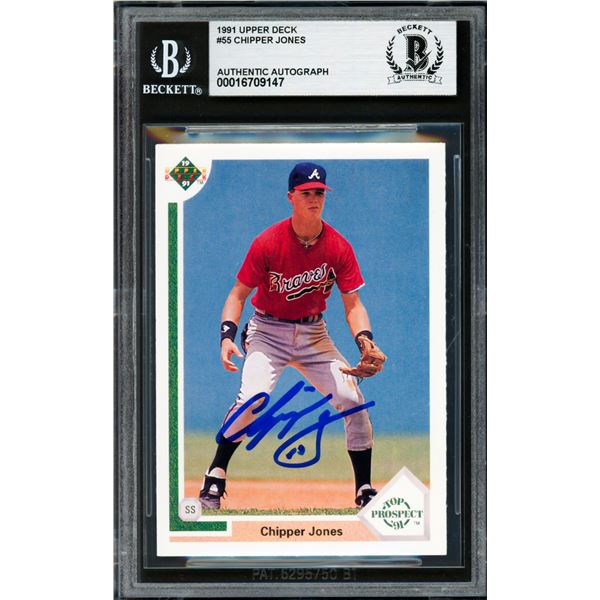 1981 UPPER DECK CHIPPER JONES TOP PROSPECT SIGNED TRADING CARD - BECKETT COA