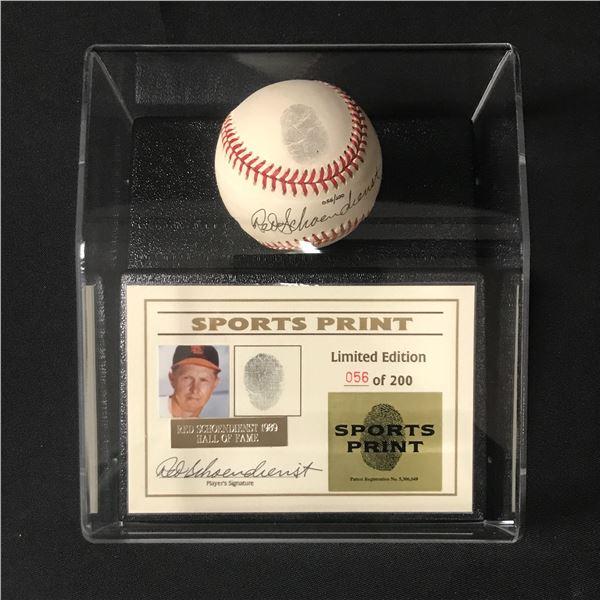 RED SCHOENDIENST SIGNED AND ENCASED BASEBALL 056/200 - BECKETT COA