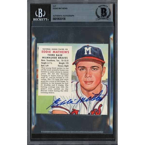 EDDIE MATTHEWS AUTOGRAPHED 1954 RED MAN CARD #23 - BECKETT COA