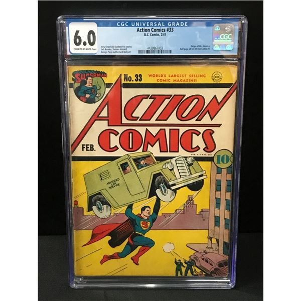 BIG KEY ACTION COMICS NO.33 BY DC COMICS (ORIGIN OF MR AMERICA) - CGC GRADE 6