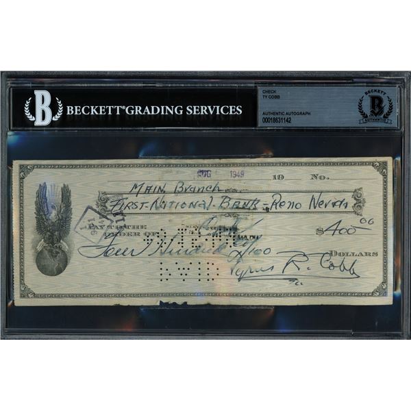 TY COBB SIGNED CHECK BECKETT COA ENCAPSULATED
