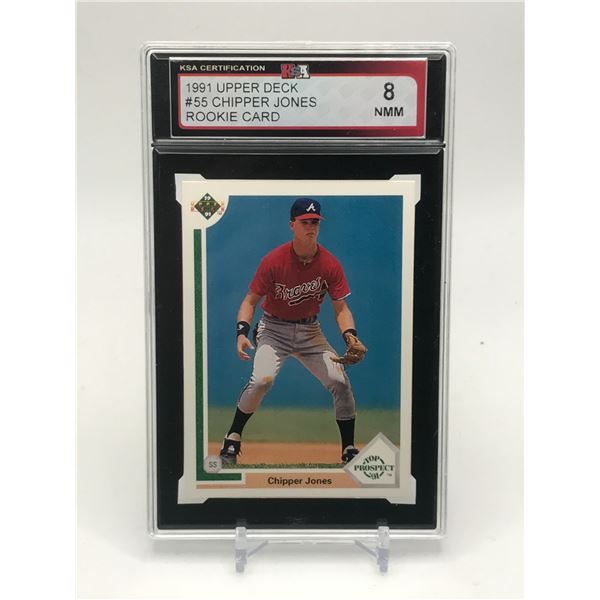 1991 UPPER DECK CHIPPER JONES ROOKIE CARD - KSA GRADE 8