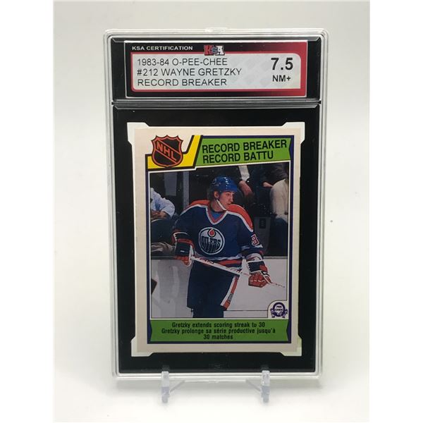 1983-84 OPC WAYNE GRETZKY RECORD BREAKER TRADING CARD -  KSA GRADE 7.5