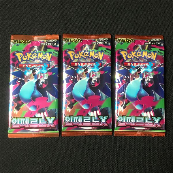 LOT OF 3 SEALED KOREAN POKEMON TCG MEGA INFERNO X BOOSTER PACKS