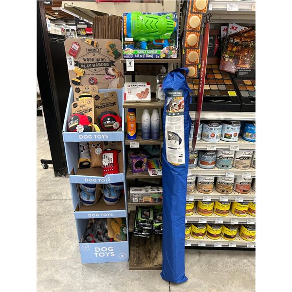 Lot of Toys, Bandages, Sunscreen Accessories w/Display