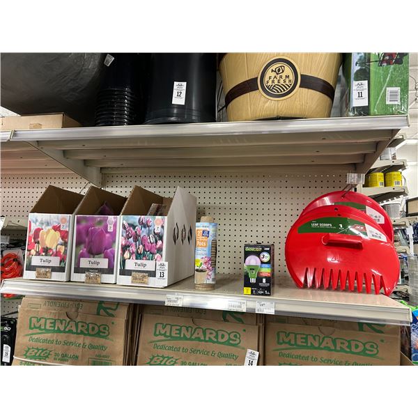 Shelf Lot w/Tulip Remnants, Leaf Scoops