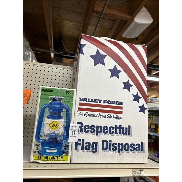 Indoor/Outdoor 11" Oil Lantern, Flag Box Full of Flags
