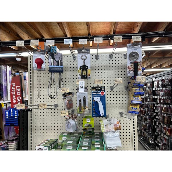 Asst. Kitchen Supplies, Utensils on Pegs