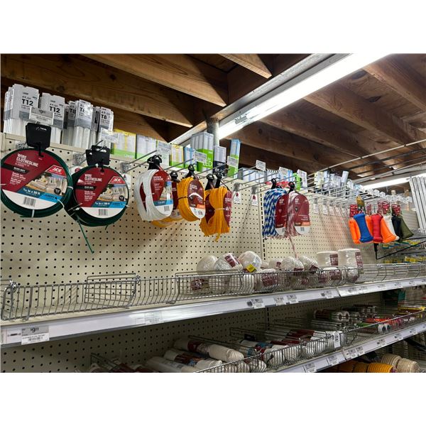 Asst. Ace Hardware Cotton Cords, Plastic Clothes Lines Rope, Landscaping Twine 2 Shelves