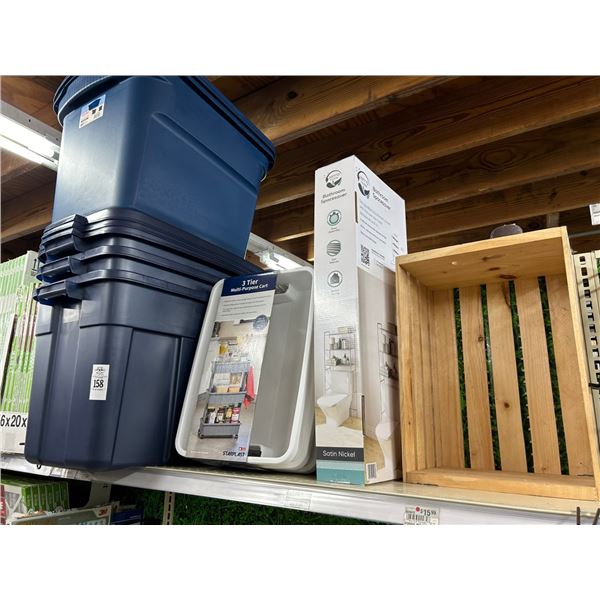 Asst. Sterilite Plastic Totes, 3-Tier Multi Cart, Bathroom Space Saver