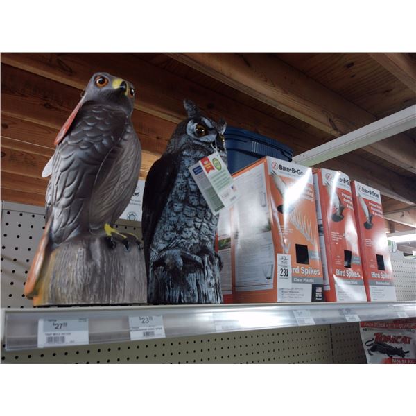 Asst. Bird Be Gone Bird Spikes, Hawk Decoy