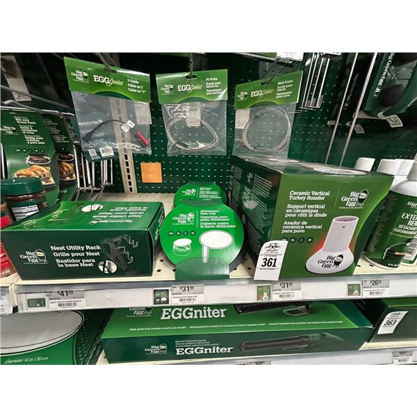 5-Big Green Egg Ceramic Turkey Roaster, Regulator Rain Cap, Nest Utility Rack - 5 X $