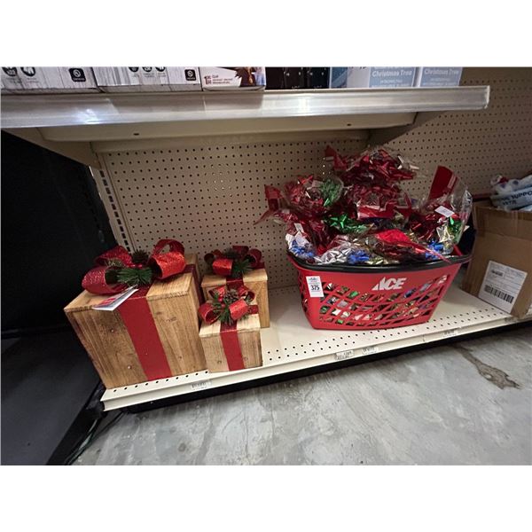 Asst. Christmas Present Bows, Wood Present Décor Boxes