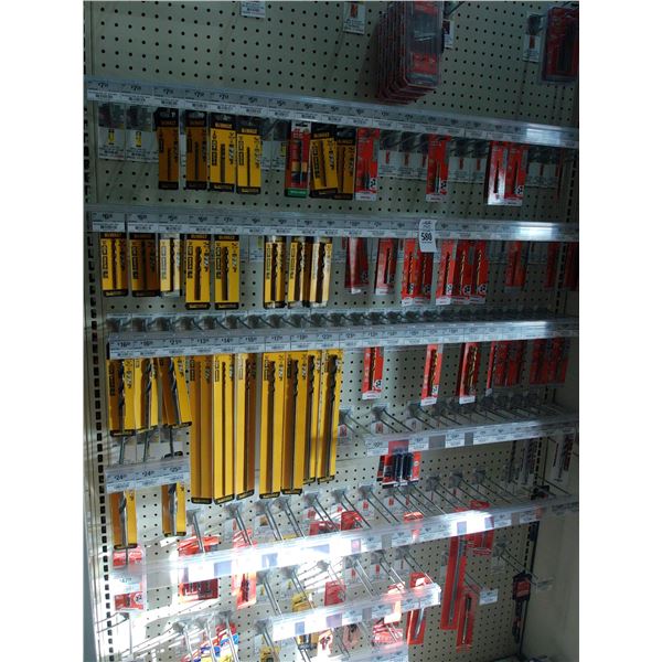 Large Lot of Milwaukee/Dewalt Drill Bits on Peg Hooks