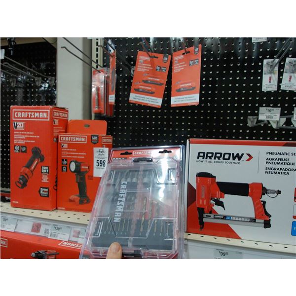 Craftsman Drywall Cut Out Tool, Flashlight, Drill Bit Kit, Arrow Pneumatic Stapler