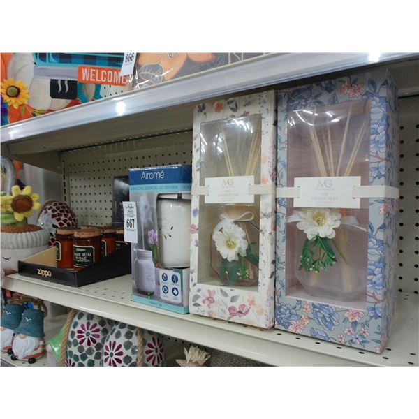 Bourbon/Spice Fragrance, Oil Diffuser, Lavender, Décor on Shelf