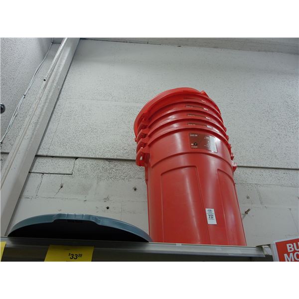 5-Large Red Lidded Waste Cans - 5 X $