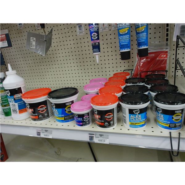 Crack Filler, Spackling, Mud Pans, Garage Lubricants on Shelf