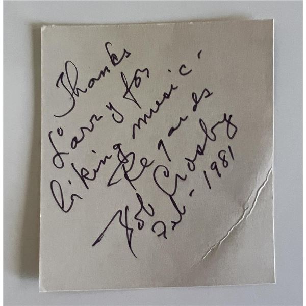 Jazz Musician Bob Crosby signed note