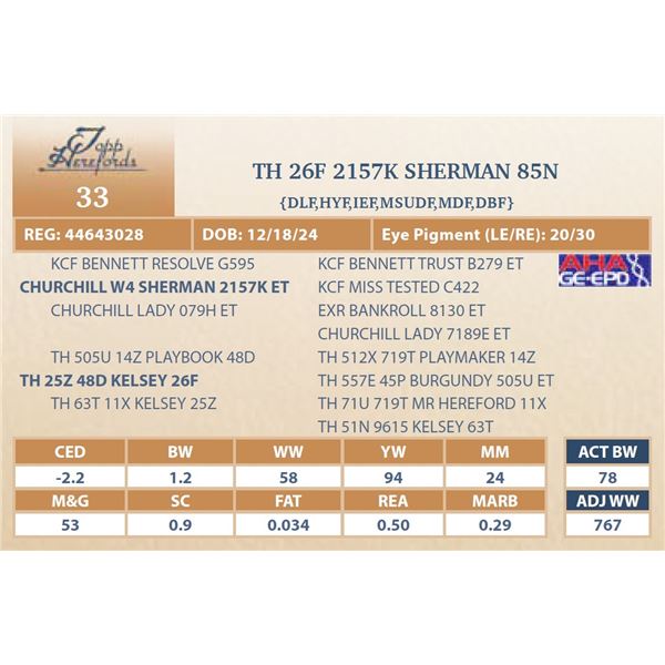 TH 26F 2157K SHERMAN 85N