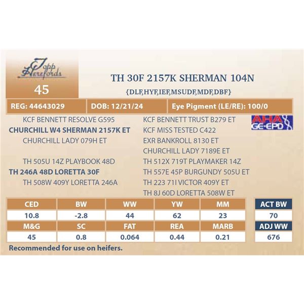 TH 30F 2157K SHERMAN 104N