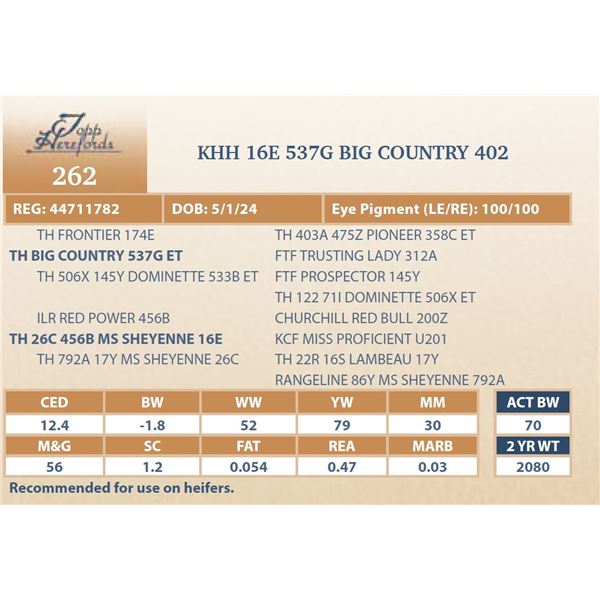 KHH 16E 537G BIG COUNTRY 402
