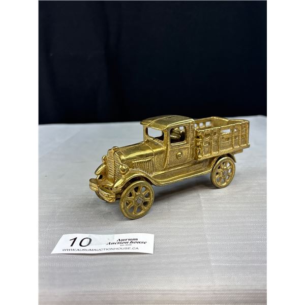 Vintage Brass 1940's Ford Stake Bed Truck 7" Long