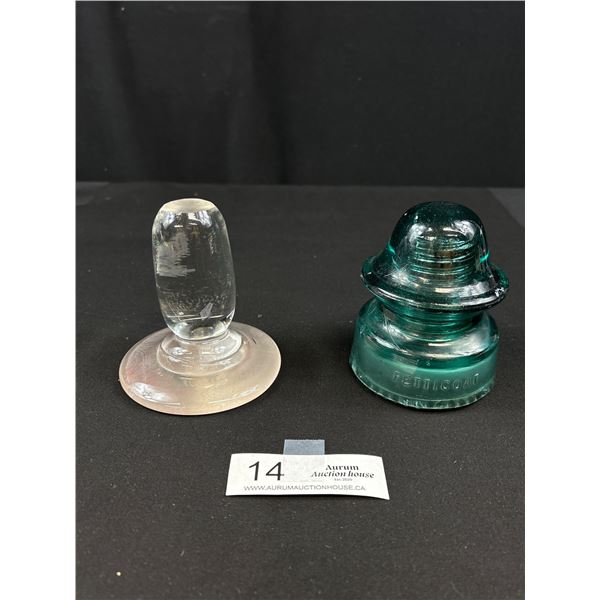 Vintage Green Insulator and Glass Paperweight