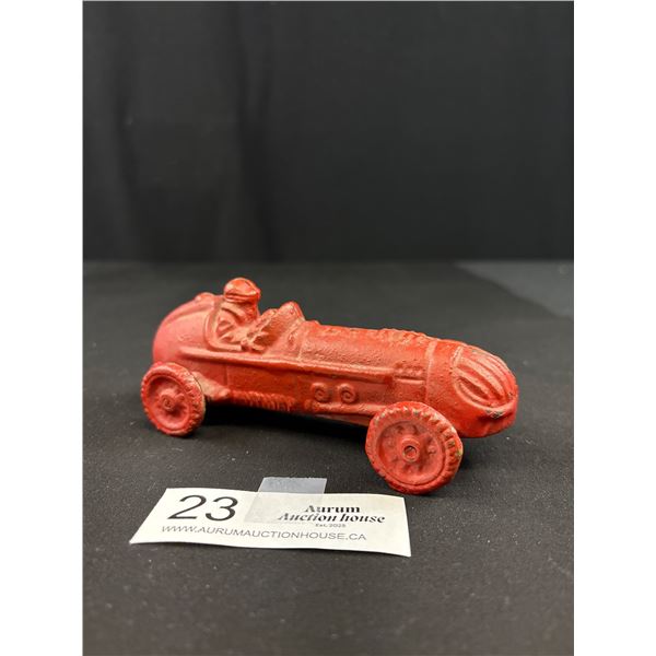 Vintage Cast Iron Red Racecar w/ Driver