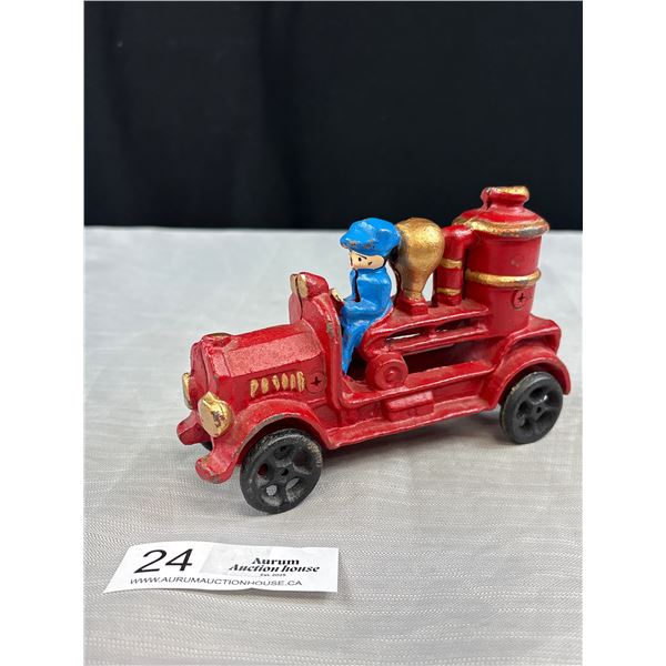 Vintage Cast Iron Fire Engine Pumper Truck w/ Driver