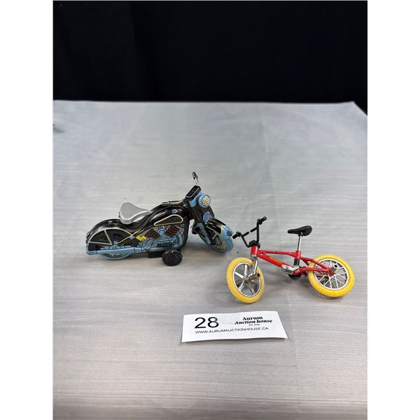 Vintage Wind Up Motor Cycle and Small BMX Bike Missing Key