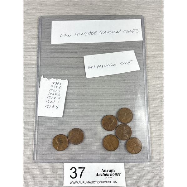 Lot of 7 San Fransisco Mint Low Mintage US Lincoln Cent Pennies