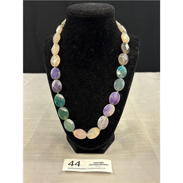 Vintage Sterling Genuine Assorted Faceted Gemstone Necklace Ametheyst Agate Quartz