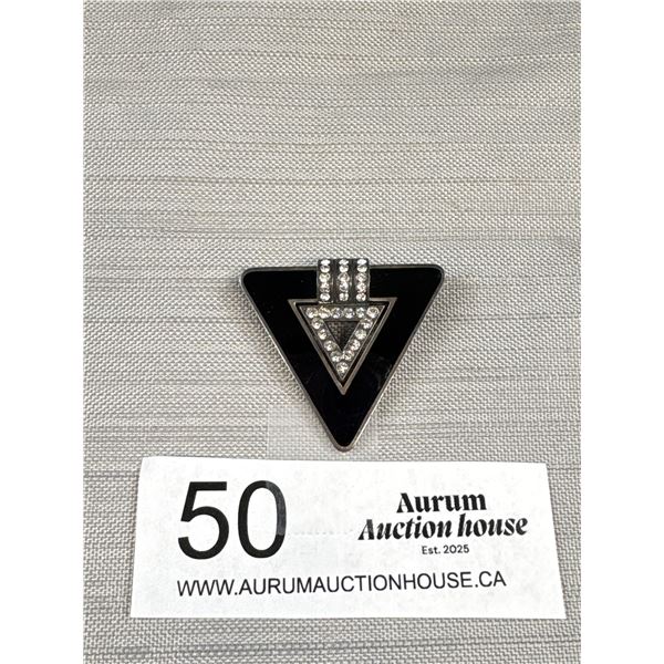 Black Enamel Styling Silver Art Deco Brooch Signed "Art 925" Solid Quality