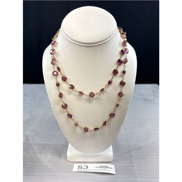 Vintage Purple Faceted Crystal Necklace Gold Settings, Quality!