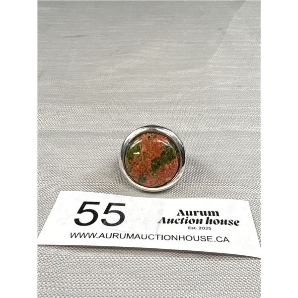Large Genuine Jasper Stone Silver Ring