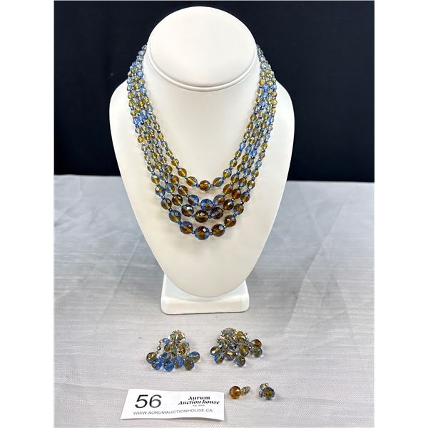 Beautiful 2 Toned Faceted Crystal Necklace Set Signed West Germany